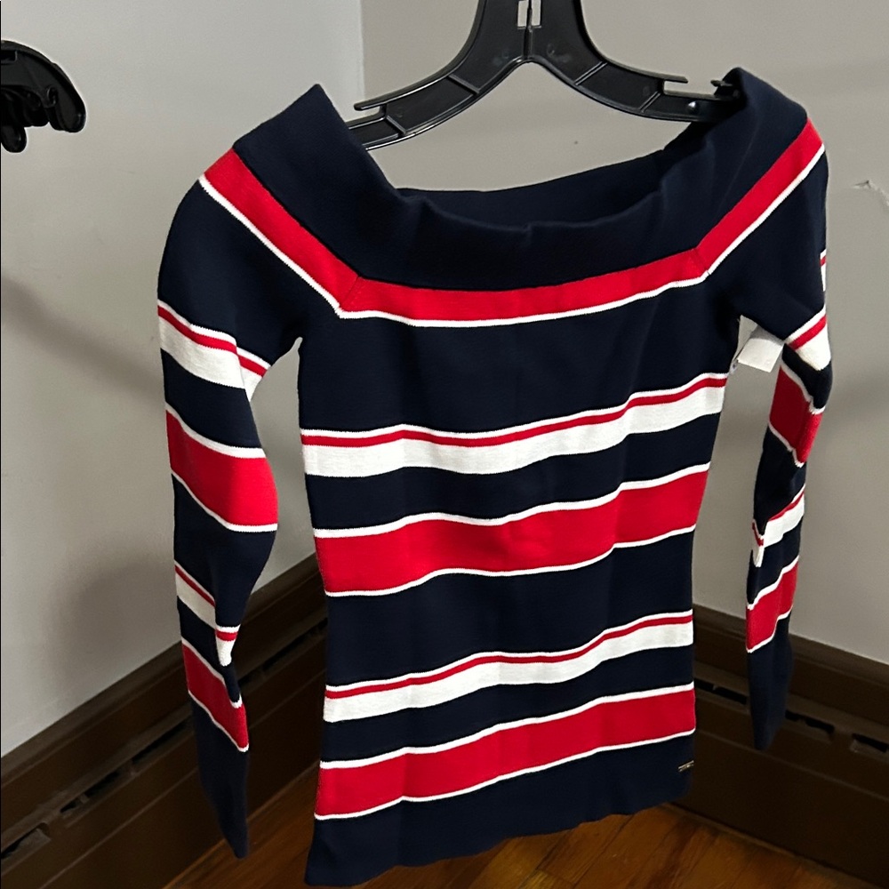 Tommy Hilfiger Navy and Red Striped Long Sleeve Top